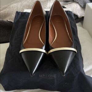 Malone Souliers Black and Gold Pointed Flat